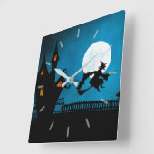 Fun Witch & Full Moon door Haunted House Vierkante Klok (Hoek)