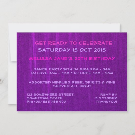 Fun with Friends Pink Paarse Party Invitations Kaart (Achterkant)