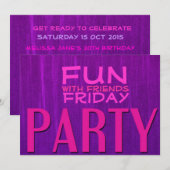 Fun with Friends Pink Paarse Party Invitations Kaart (Voorkant / Achterkant)