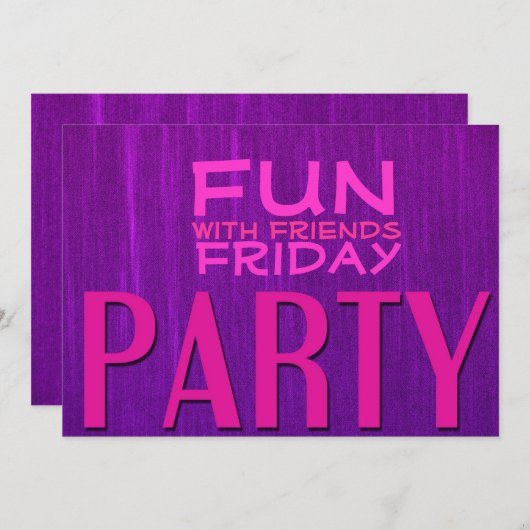 Fun with Friends Pink Paarse Party Invitations Kaart (Voorkant / Achterkant)