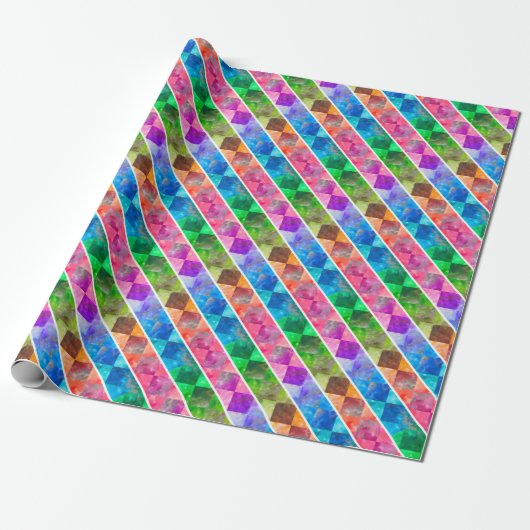 [Fun with Stripes] Patroon #5a Diamond Rainbow Cadeaupapier (Uitgerold)