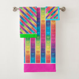 [Fun with Stripes] Patroon #6a Regenboogharten Bad Handdoek