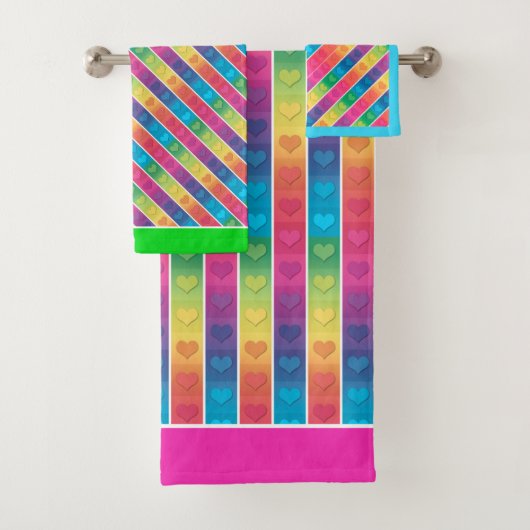 [Fun with Stripes] Patroon #6a Regenboogharten Bad Handdoek (Insitu)