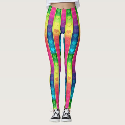[Fun with Stripes] Patroon #6b Rainbow Hearts Leggings (Voorkant)