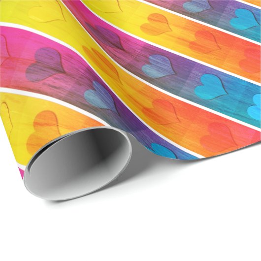[Fun with Stripes] Patroon #6c Rainbow Hearts Cadeaupapier (Rol Hoek)