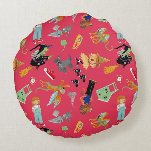 Fun Wizard of Oz on red children's design Rond Kussen (Achterkant)