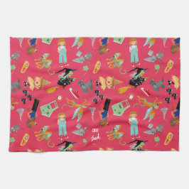 Fun Wizard of Oz on red children's design Theedoek