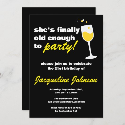 Fun Woman's Black 21st Birthday Kaart (Voorkant / Achterkant)