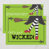 Fun Wyed Witch op Broom Halloween Party Kaart (Voorkant / Achterkant)