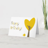 Fun Yellow Bird en Tree Heart Happy Birthday Kaart
