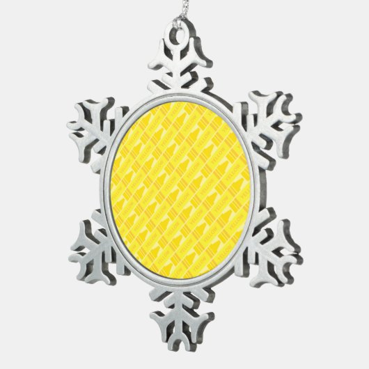 Fun Yellow Crayon Pattern Tin Sneeuwvlok Ornament (Rechts)