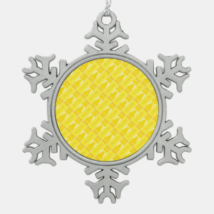 Fun Yellow Crayon Pattern Tin Sneeuwvlok Ornament