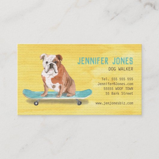 Fun Yellow Dog Walker Visitekaartje (Voorkant)