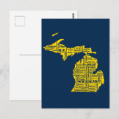 Fun Yellow en Navy Blue State of Michigan steden Briefkaart (Voorkant / Achterkant)