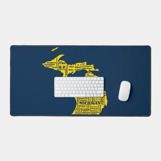 Fun Yellow en Navy Blue State of Michigan steden Bureaumat (Keyboard & Muis)