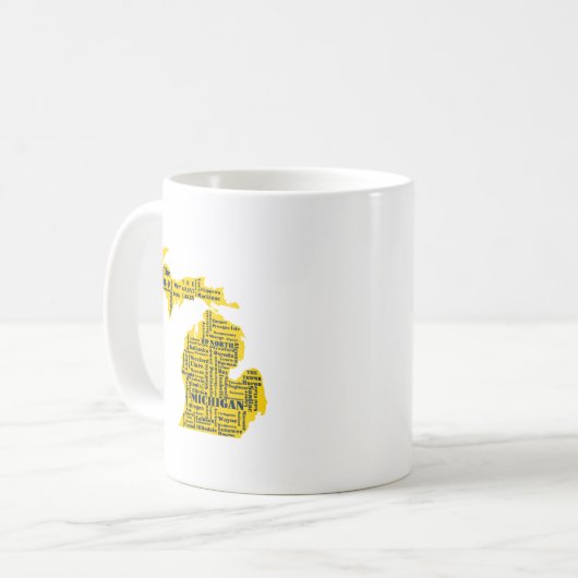 Fun Yellow en Navy Blue State of Michigan steden Koffiemok (Voorkant links)