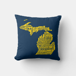 Fun Yellow en Navy Blue State of Michigan steden Kussen