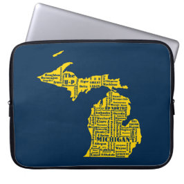 Fun Yellow en Navy Blue State of Michigan steden Laptop Sleeve