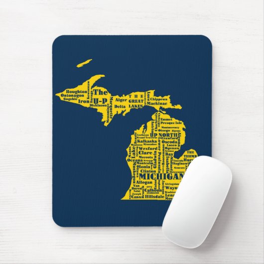 Fun Yellow en Navy Blue State of Michigan steden Muismat (Met muis)