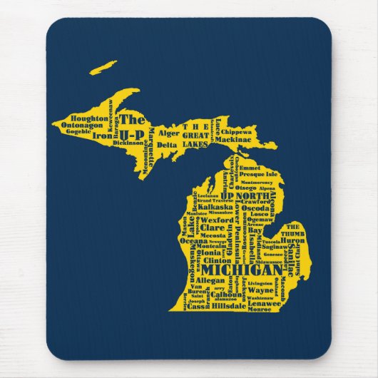Fun Yellow en Navy Blue State of Michigan steden Muismat (Voorkant)