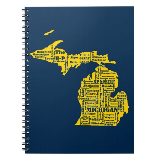 Fun Yellow en Navy Blue State of Michigan steden Notitieboek (Voorkant)