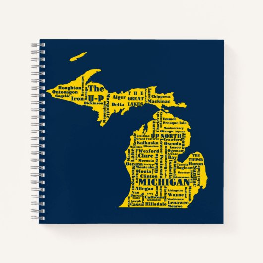 Fun Yellow en Navy Blue State of Michigan steden Notitieboek (Voorkant)