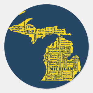 Fun Yellow en Navy Blue State of Michigan steden Ronde Sticker
