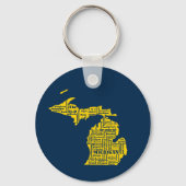 Fun Yellow en Navy Blue State of Michigan steden Sleutelhanger (Achterkant)