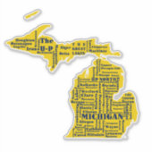 Fun Yellow en Navy Blue State of Michigan steden Sticker (Voorkant)