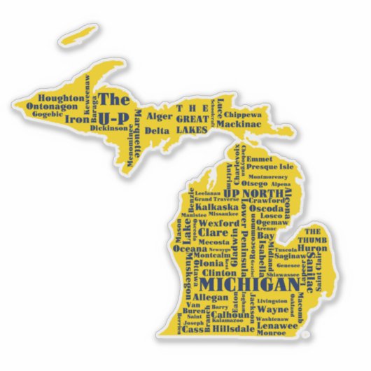 Fun Yellow en Navy Blue State of Michigan steden Sticker (Voorkant)