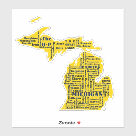 Fun Yellow en Navy Blue State of Michigan steden Sticker (Vel)