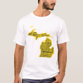 Fun Yellow en Navy Blue State of Michigan steden T-shirt (Voorkant)