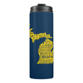 Fun Yellow en Navy Blue State of Michigan steden Thermosbeker (Voorkant)