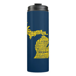 Fun Yellow en Navy Blue State of Michigan steden Thermosbeker