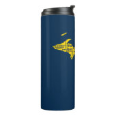 Fun Yellow en Navy Blue State of Michigan steden Thermosbeker (Gedraaid links)