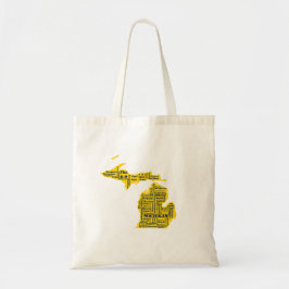 Fun Yellow en Navy Blue State of Michigan steden Tote Bag