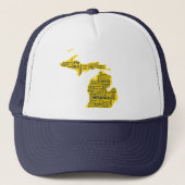 Fun Yellow en Navy Blue State of Michigan steden Trucker Pet (Voorkant)