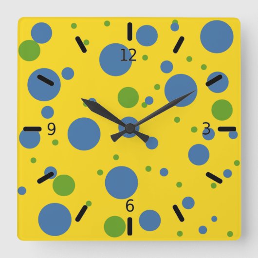 Fun Yellow, groen en blauw-gebottste wandklok (Voorkant)