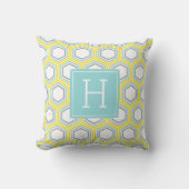 Fun Yellow Honeycomb Pattern Monogram Kussen (Voorkant)