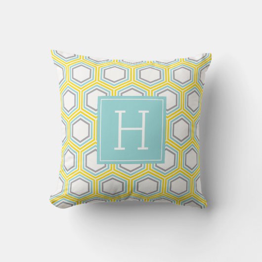 Fun Yellow Honeycomb Pattern Monogram Kussen (Voorkant)