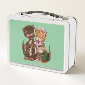 Fun Yellow Lady Cat geeft ratten aan maanbruin kat (Achterkant)