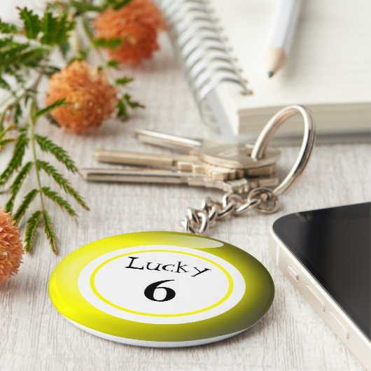 Fun Yellow Lucky Number Bingo Ball Theme Sleutelhanger (Zijkant)