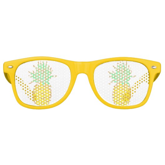 Fun Yellow Pineapple Glitter Retro Zonnebril (Voorkant)