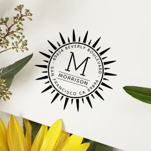 Fun Yellow Sun Teruggaveadres van aangepast mono Zelfinktende Stempel