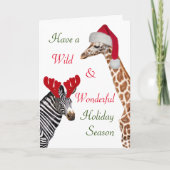Fun Zebra en Giraffe Wild Geweldige Kerstmis Feestdagen Kaart (Voorkant)