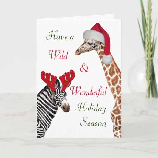 Fun Zebra en Giraffe Wild Geweldige Kerstmis Feestdagen Kaart (Voorkant)