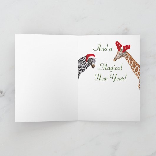 Fun Zebra en Giraffe Wild Geweldige Kerstmis Feestdagen Kaart (Binnen)