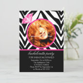 Fun Zebra Print & Diamond Photo Bachelorette Party Kaart (Staand voorkant)