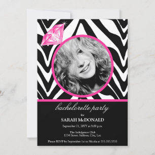 Fun Zebra Print & Diamond Photo Bachelorette Party Kaart