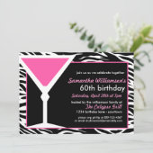Fun Zebra Roze 60th Birthday Invitations Kaart (Staand voorkant)